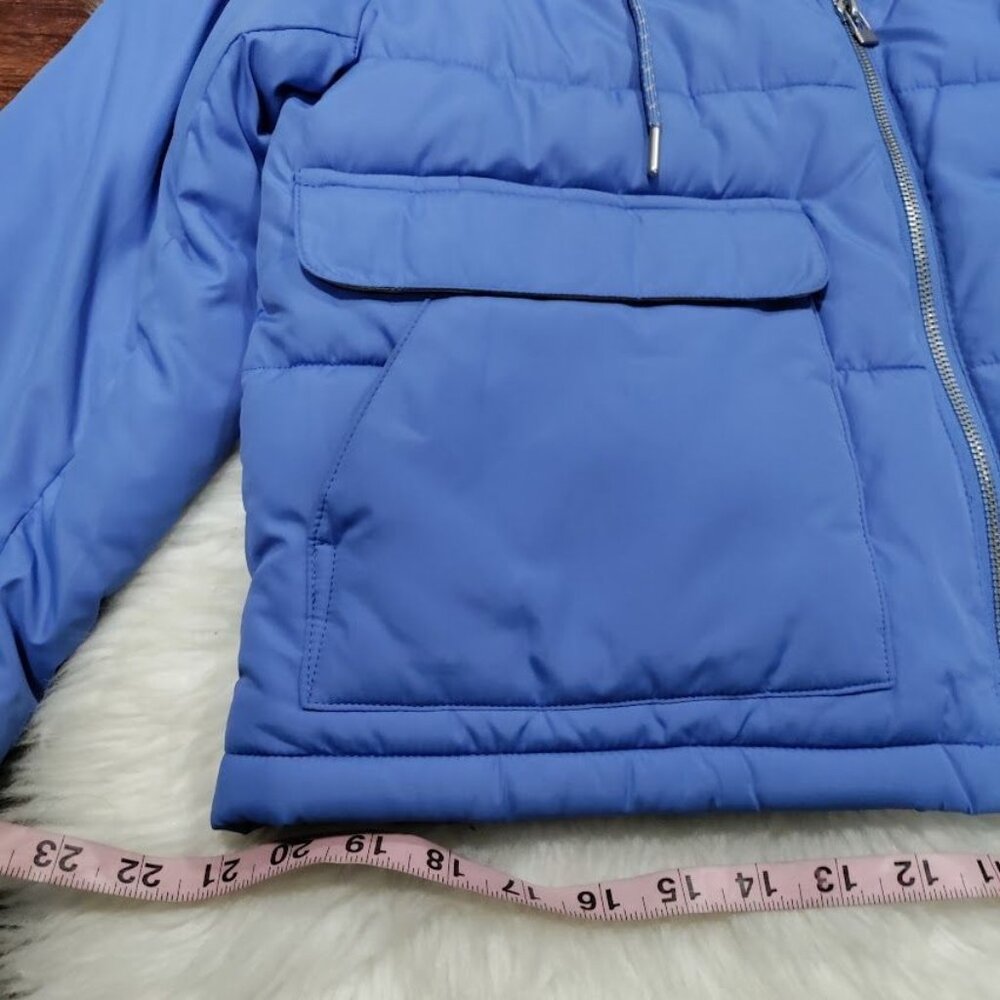 Pilcro Cropped Colorblock Womens Size XS Full Zip Hooded Puffer Jacket Blue - Picture 13 of 13